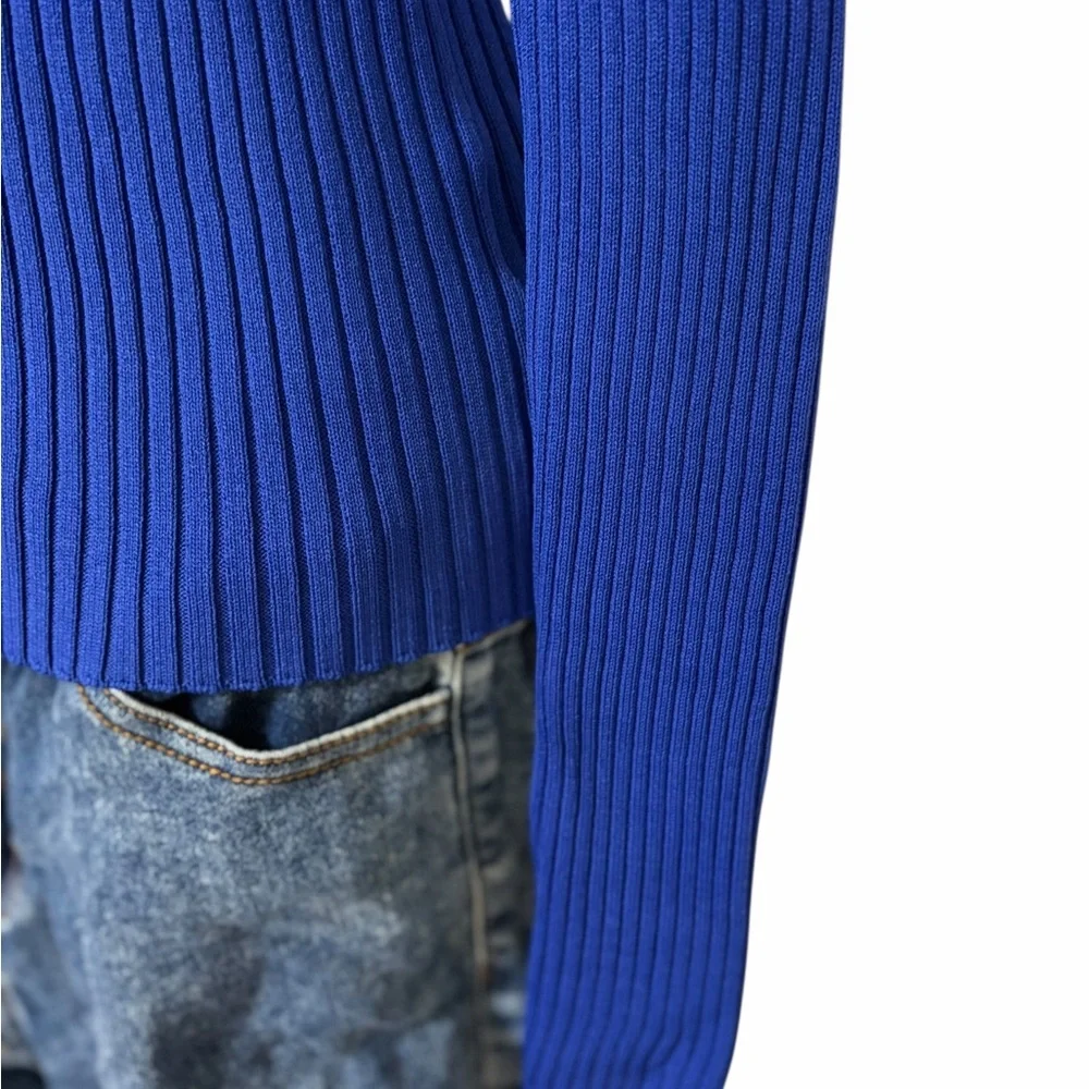 Line & Dot Cobalt Blue Ribbed Cutout Mock Neck Knit Top Small